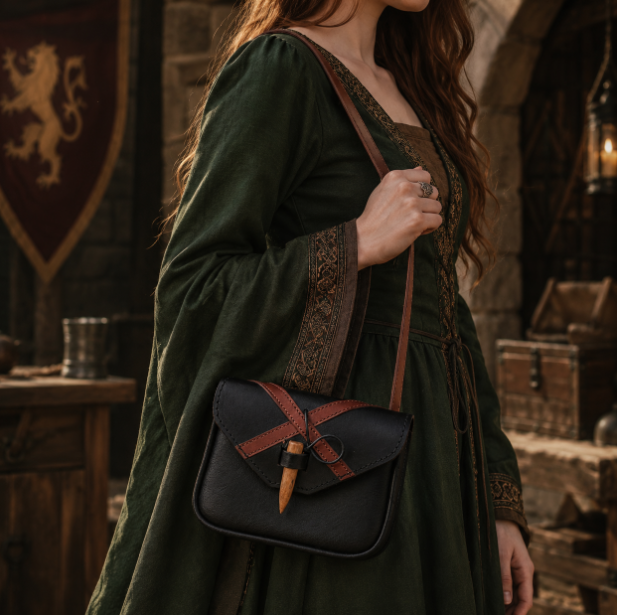 Medieval Cross-Strap Leather Pouch