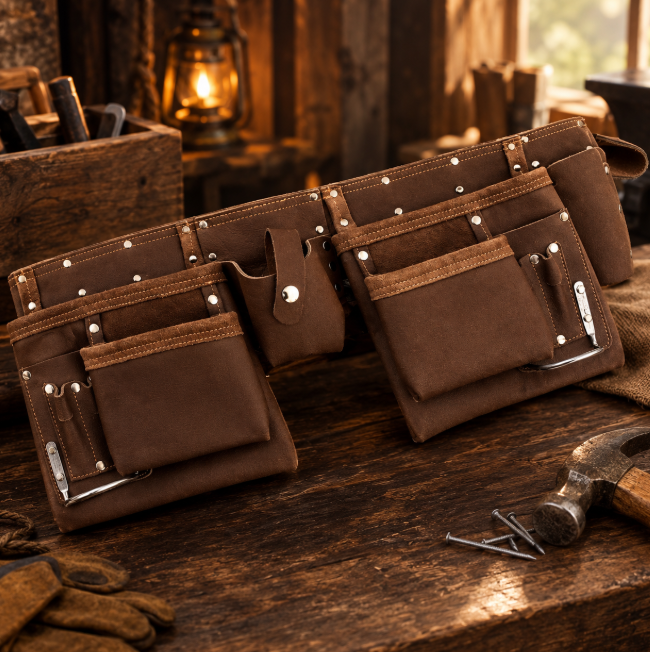 Handcrafted Vintage Leather Belt Pouch with Drawstring Accent & Button Flap