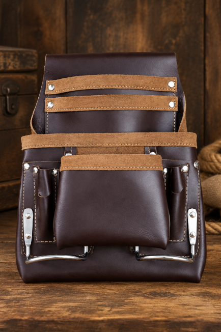 Heavy-Duty Dark Brown Leather Carpenter Tool Pouch