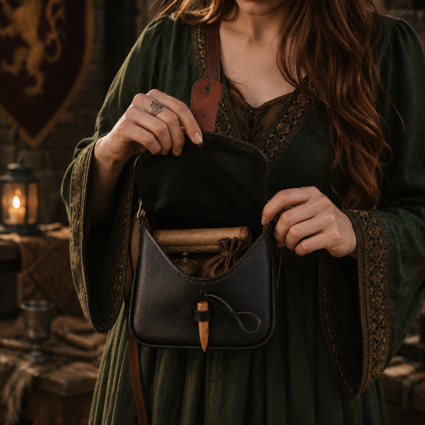 Medieval Cross-Strap Leather Pouch